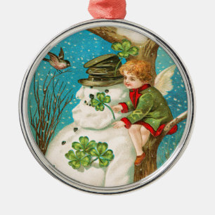 Victorian Snowman and Clover Christmas Ornament