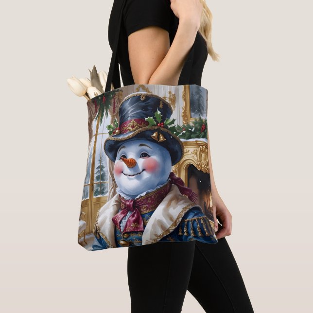 Victorian Snowman Christmas Design Tote Bag (Close Up)