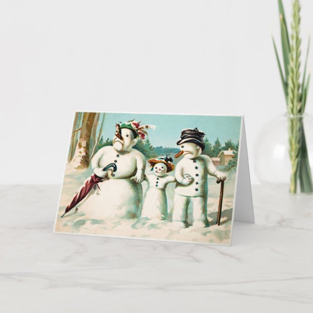 Victorian Snowman Family Christmas Card (Front)