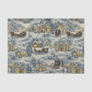 Victorian Snowy Village Christmas Illustration Tissue Paper