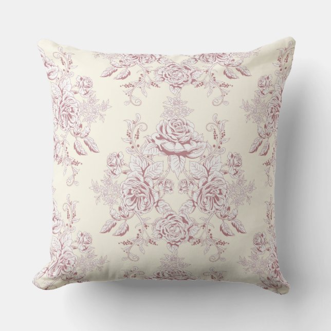 Victorian,soft yellow, soft pink,floral,pattern,vi outdoor pillow (Front)