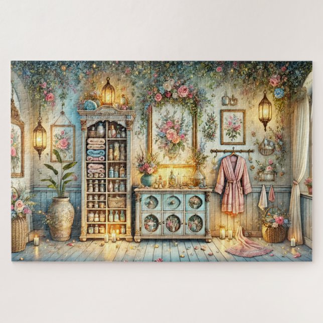 Victorian Spa Room Floral Wellness Retreat Jigsaw Puzzle (Horizontal)