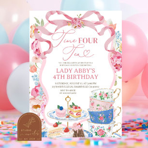  Victorian Spring Floral 4th Birthday party Invitation
