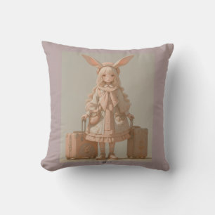 Victorian Spring, Rabbit Girl Throw Pillow