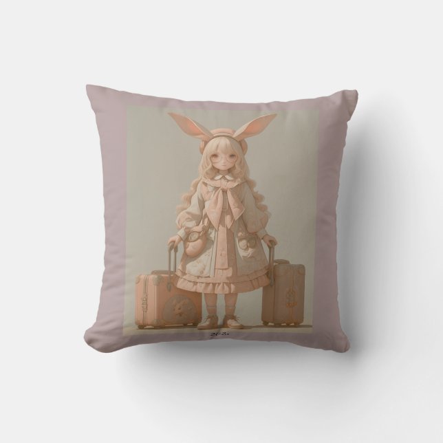 Victorian Spring, Rabbit Girl Throw Pillow (Front)