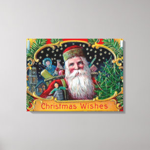 Victorian St. Nick with Gold Stars and Toys Canvas Print