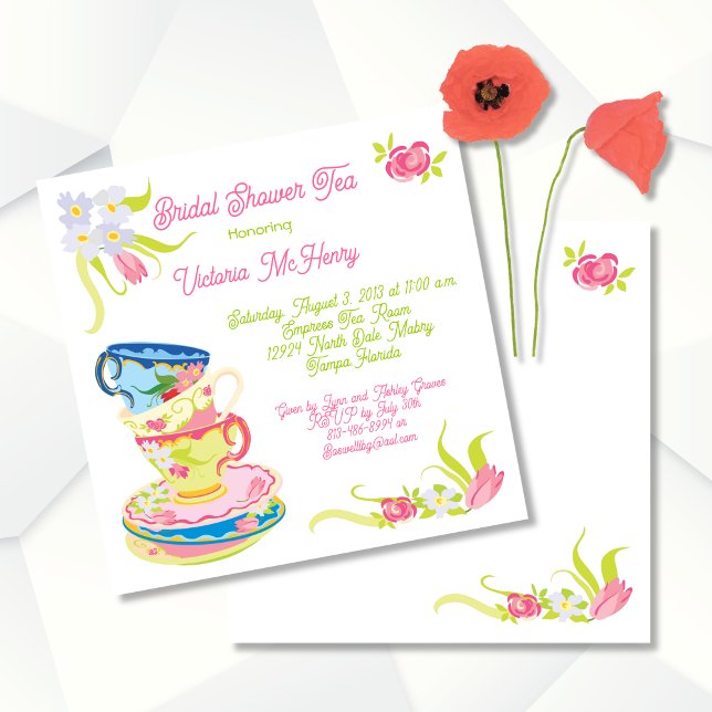Victorian Stacked Tea Cups Bridal Shower Tea Party Invitation (Creator Uploaded)
