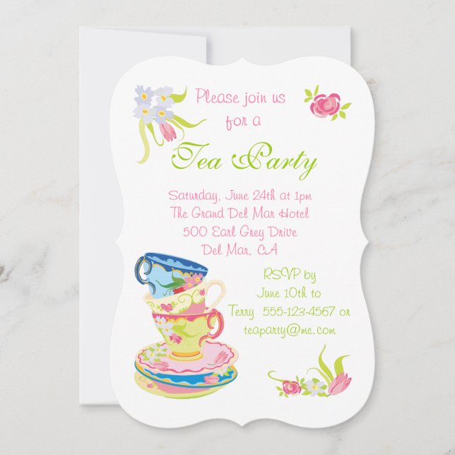 Victorian Stacked Tea Cups Tea Party Invitation (Front)