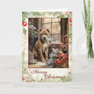 Victorian Staffordshire Bull Terrier Christmas Holiday Card