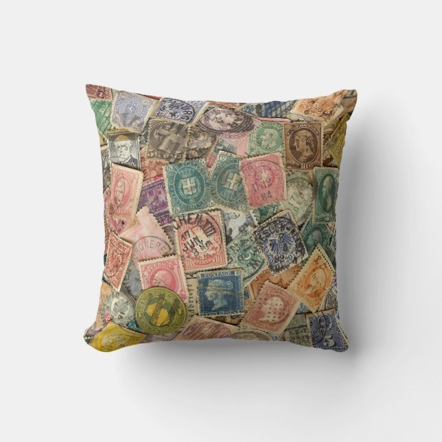 Victorian Stamp Collage Throw Pillow (Front)
