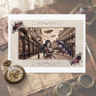 Victorian Steampunk Airship Umbrella Postcard