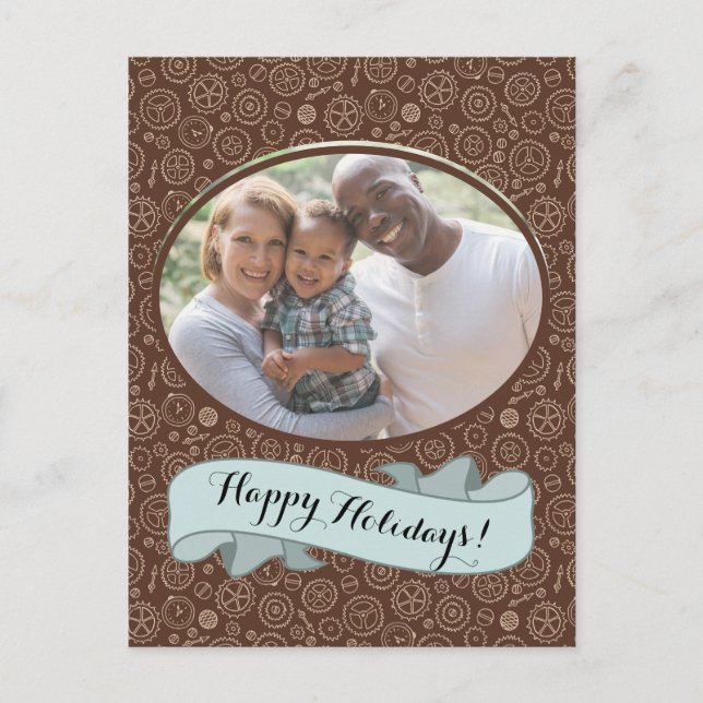 Victorian Steampunk Brown & White Gears Drawing Postcard (Front)