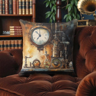 Victorian Steampunk Clock Lab Throw Pillow