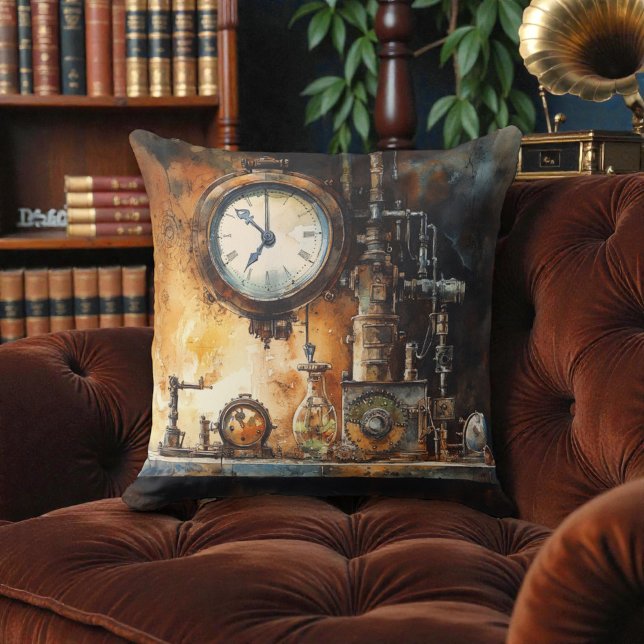 Victorian Steampunk Clock Lab Throw Pillow (Creator Uploaded)