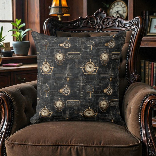 Victorian Steampunk Clocks with Pipes Throw Pillow (Creator Uploaded)