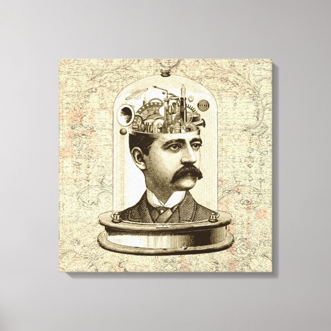 Victorian steampunk clockwork brain mechanical art canvas print (Front)