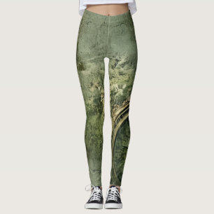 Victorian Steampunk Clockwork in Emerald Green Leggings