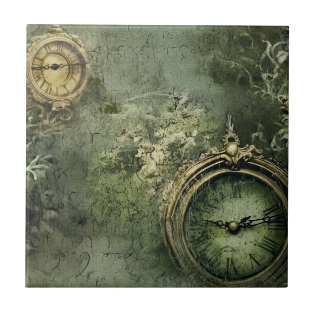 Victorian Steampunk Clockwork in Emerald Green Tile (Front)