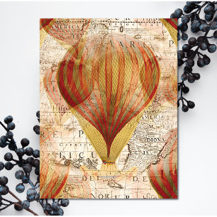 Victorian Steampunk Collage of Hot Air Balloons Invitation Postcard