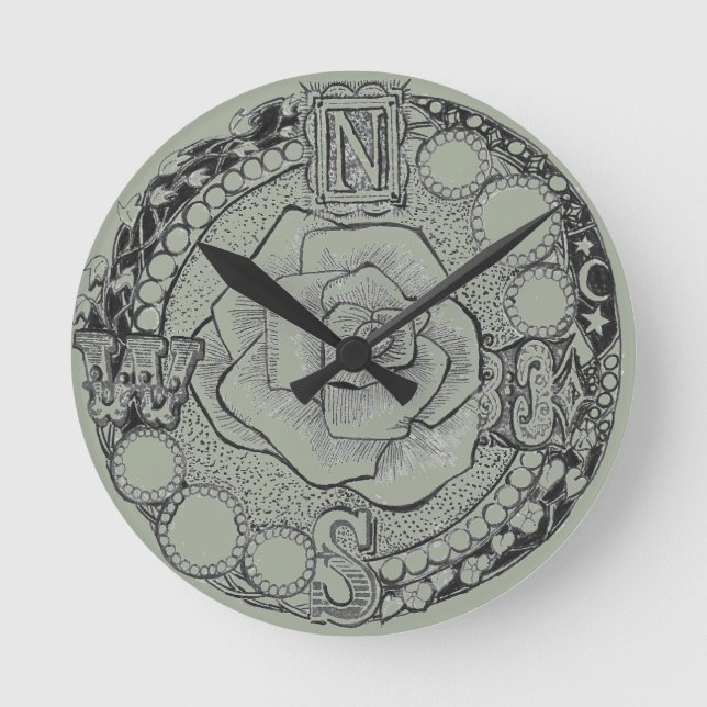 Victorian Steampunk Compass Rose Round Clock (Front)