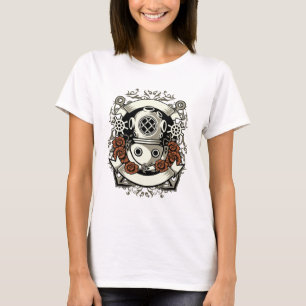 Victorian Steampunk Deep Sea Diver Red Roses T-Shirt