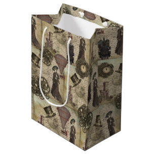 Victorian Steampunk Distressed Vintage Industrial Medium Gift Bag