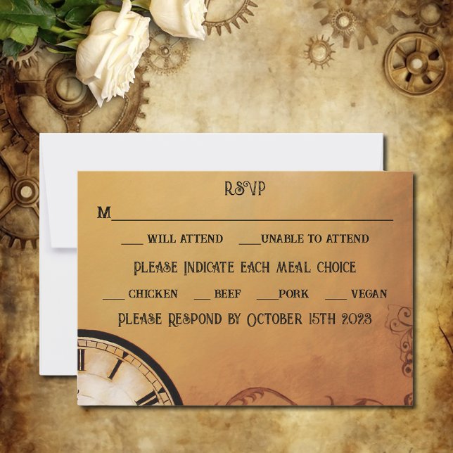 Victorian Steampunk Elegance Wedding RSVP Card (Creator Uploaded)