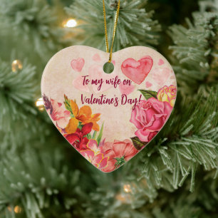 Victorian Steampunk Flowers Hearts Valentine's Day Ceramic Ornament
