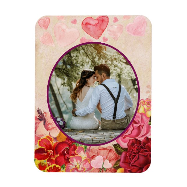 Victorian Steampunk Flowers Hearts Valentine's Day Magnet (Vertical)