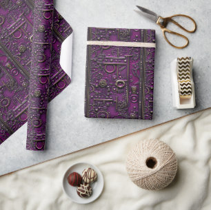 Victorian Steampunk Gear Amethyst Purple Wrapping Paper