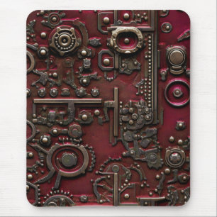 Victorian Steampunk Gear Burgundy Red Mouse Pad