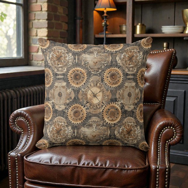 Victorian Steampunk Gears Throw Pillow (Creator Uploaded)