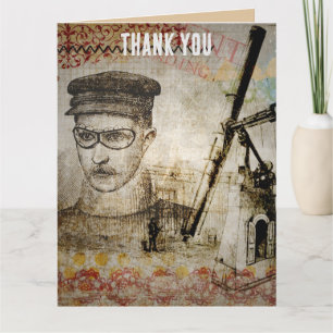 Victorian Steampunk Inventor Scientist Telescope Thank You Card