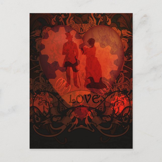 VICTORIAN STEAMPUNK LOVE COUPLE POSTCARD (Front)