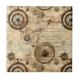 Victorian Steampunk Machinery Sepia Brown Tile