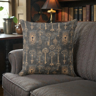 Victorian Steampunk Metal Keys Throw Pillow