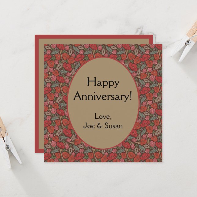 Victorian Steampunk Old Lock Key Red Poppies (Front/Back In Situ)