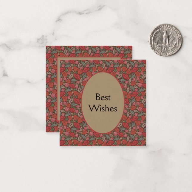 Victorian Steampunk Old Lock Key Red Poppies Card (Front/Back In Situ)