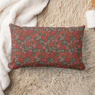 Victorian Steampunk Old Lock Key Red Poppies Lumbar Pillow
