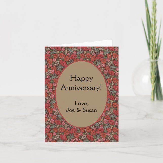 Victorian Steampunk Old Lock Key Red Poppies Note Card (Front)
