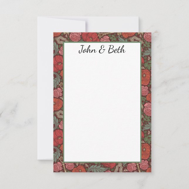 Victorian Steampunk Old Lock Key Red Poppies Thank You Card (Front)