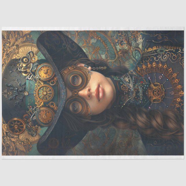 Victorian Steampunk Portrait Andrea Decoupage Tissue Paper (Front)