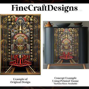 Victorian Steampunk Train Engine G8 Decoupage  Tissue Paper