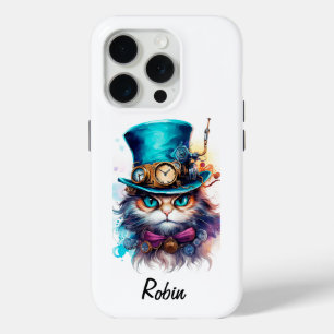 Victorian Steampunk Vibrant Colors Cat iPhone 15 Pro Case