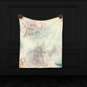 Victorian Steampunk Watercolor Grunge Pastel Fleece Blanket