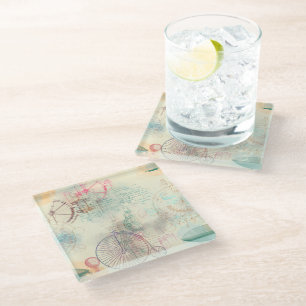 Victorian Steampunk   Watercolor Grunge Pastel Glass Coaster