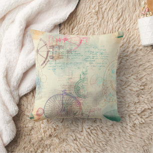 Victorian Steampunk   Watercolor Grunge Pastel Throw Pillow