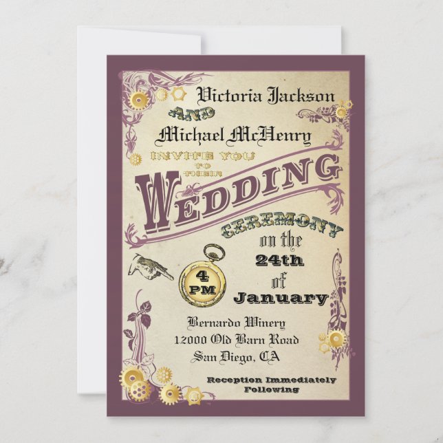 Victorian Steampunk Wedding Invitations (Front)