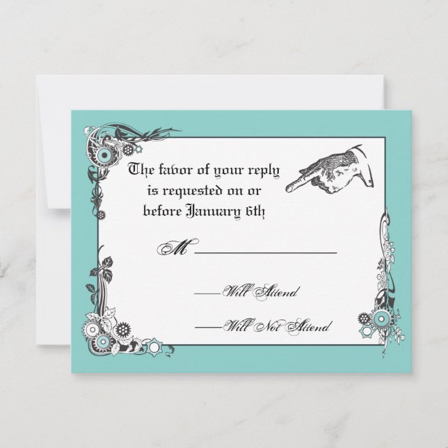Victorian Steampunk Wedding RSVP Card (Front)