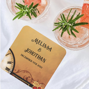 Victorian Steampunk Wedding Square Paper Coaster